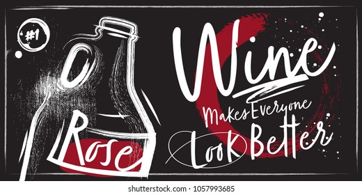 A Chalk poster with a homemade bottle of wine and lettering. Chalk black Background