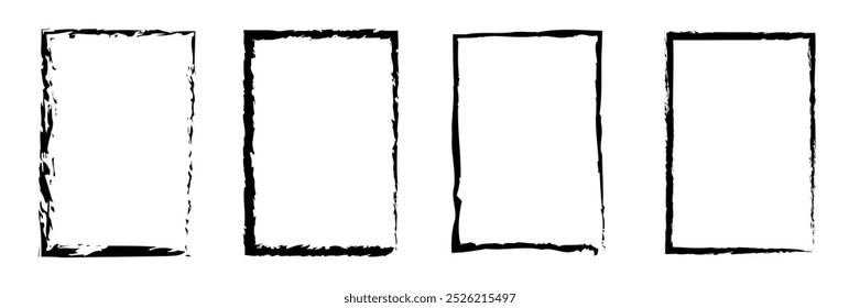 Chalk rectangle frames set. Hand drawn pencil square borders.Grunge black frame.Rectangle boxes. Vector illustration isolated on white background.
