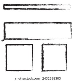  Kreiderechteck und ovale Rahmen gesetzt. Hand gezeichnete Bleistift quadratische und Kreis Ränder. Freihandstempel für leeres Rechteck. Schwarzer Textrahmen. Vektor-Illustration isoliert auf weißem Hintergrund