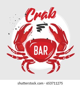 Chalk red Crab with letting. Seafood Logo restaurant, bar, cafe