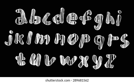 Chalk Rough Dirty Font.  Isolated Vector Sketch Letters. Decorative Latin Alphabet. White Messy Font on a Black Background.  