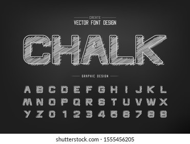 Chalk round font and alphabet vector, Hand draw design typeface letter and number, Graphic text on background, Sketch graphic text on background