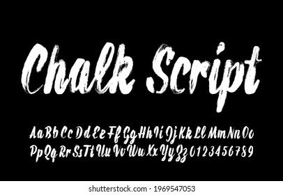 Chalk Script font. Hand drawn uppercase and lowercase letters and numbers. Stock vector typeface for your typography design.