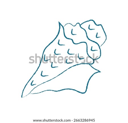 Chalk seashell doodle. Crayon seashell design. Aquatic creature in ocean, marine life, underwater texture, flat style, potential for educational materials.