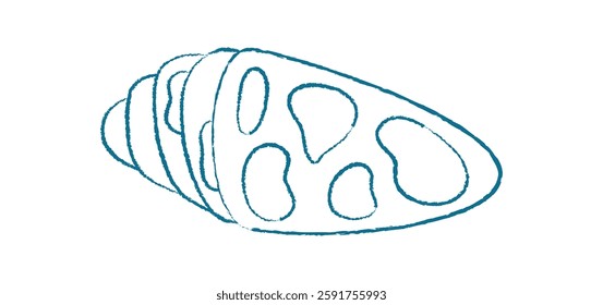 Chalk seashell doodle. Crayon seashell illustration. Aquatic marine life, ocean texture, coral pattern, playful visual style, potential for creative projects.