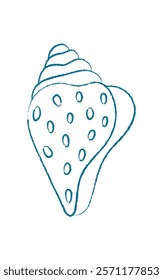 Chalk seashell doodle. Crayon seashell shape. Underwater aquatic creature, marine life, ocean texture, summer style, potential for stickers, flyers, or childrens illustrations.