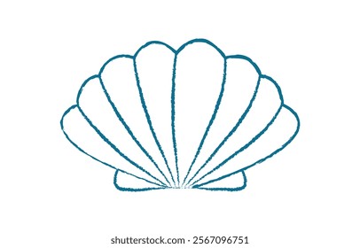 Chalk seashell icon. Crayon shell shape. Marine life, aquatic creature, ocean world, flat texture, cartoon graphic style. Suitable for summer designs, educational materials, or decorative purposes.