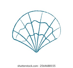 Chalk seashell silhouette. Crayon seashell design. Aquatic creature, marine life, doodle style, perfect for summer themes, undersea decorations, or aquarium projects.