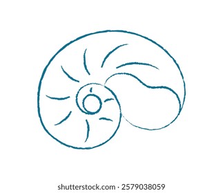 Chalk seashell silhouette. Crayon outline of a marine creature. Aquatic world, doodle style, perfect for summer themes. Use in educational materials or as an ocean icon.