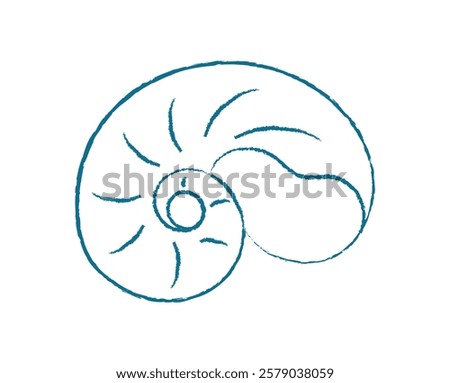 Chalk seashell silhouette. Crayon outline of a marine creature. Aquatic world, doodle style, perfect for summer themes. Use in educational materials or as an ocean icon.