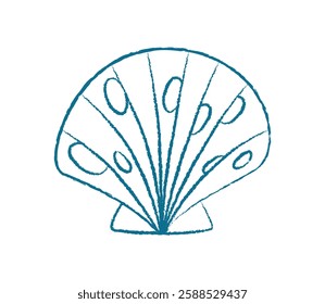 Chalk seashell symbol. Crayon seashell design. Underwater marine creature, ocean doodle, flat texture, potential for summer decor or aquatic projects.