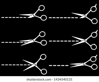 chalk set of white isolated scissors with points line on black background