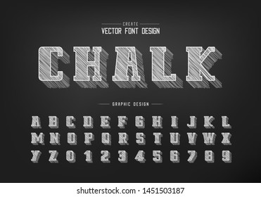 chalk shadow bold Font and alphabet vector, Pencil sketch script and number design, Hand drawn graphic text on blackboard background