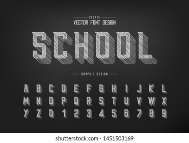 chalk shadow font and alphabet vector, Pencil sketch modern Typeface and letter number design, Hand drawn graphic text on blackboard background