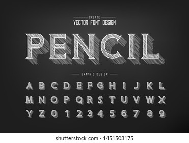 chalk shadow font and alphabet vector, Pencil sketch idea typeface letter and number design, Hand drawn graphic text on blackboard background