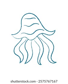 Chalk silhouette jellyfish. Crayon ocean creature. Underwater life, graphic texture, potential for aquatic illustrations.