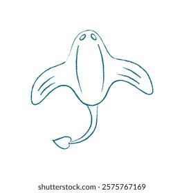 Chalk silhouette marine creature. Unique doodle fish design in ocean context. Underwater world, aquatic visual style, ideal for summer themes and educational materials.