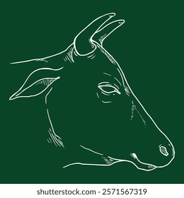 Chalk Sketch Cow Head. Vector Cattle Illustration