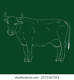 Chalk Sketch Cow. Vector Hand Drawn Illustration