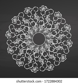 Chalk sketch of currants arranged in a circle. Seamless round composition with hand drawn fruits. Vector illustration on chalkboard.