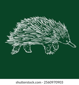 Chalk Sketch Echidna Single Fullbody Illustration. Side View