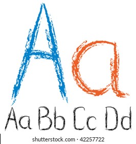chalk sketch letters and numbers isolated on white background