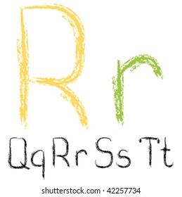 chalk sketch letters and numbers isolated on white background