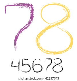 chalk sketch letters and numbers isolated on white background