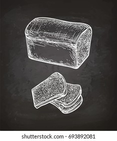 Chalk sketch of toast bread on blackboard background. Hand drawn vector illustration. Retro style.