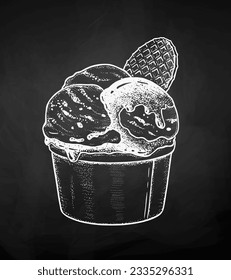 Chalk sketch vector illustration of ice cream on chalkboard background