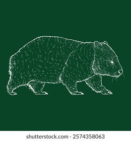 Chalk Sketch Wombat Full Body Illustration