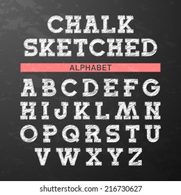 Chalk sketched font, alphabet. Vector.