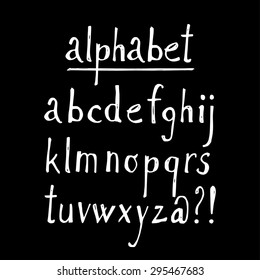 Chalk sketched font, isolated vector alphabet letters and numbers on blackboard