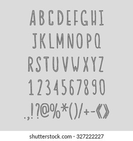 chalk sketched striped alphabet abc vector font. Type letters, numbers, characters and punctuation marks.