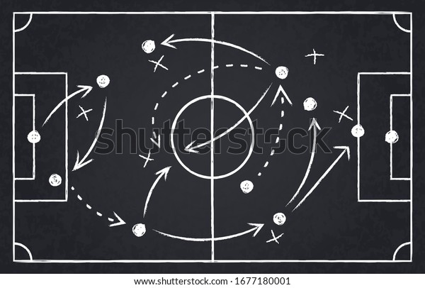 Chalk\
soccer strategy. Football team strategy and play tactic, soccer cup\
championship chalkboard game formation vector illustration set.\
Blackboard and chalkboard, soccer team\
strategy