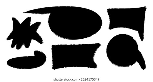 Conjunto de bolhas de fala em giz. Crayon caixa de diálogo nuvem moldura diferentes formas por lápis ou marcador. Círculo, coração, abstrato falar caixa de carvão bonito. Desenhar ilustração de vetor preto