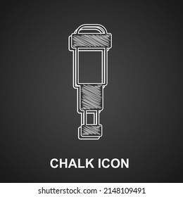 Chalk Spyglass telescope lens icon isolated on black background. Sailor spyglass.  Vector