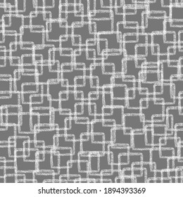 Chalk square pattern. Crayon style square print. Children drawing cube hand drawn wax crayons art on grey. Color pastel crayons freehand drawn cube background. Color cube seamless fabric abstract.