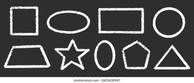 Chalk Squiggle Retro Stickers Vector Set. Crayon Scribble Handcrafted Sign Shapes Collection Blackboard. Colorful Hand Drawn Brush Texture Squiggle Labels. Pencil Charcoal Vintage Emblems Bundle