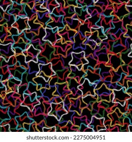 Patrón de estrella de charla. Impresión estelar al estilo de los cañones. Niños dibujando estrellas dibujando lápices de cera a mano en gris. Color pastel de los cielos dibujados a mano alzada fondo de estrellas. Textura abstracta de tela sin costura de color.