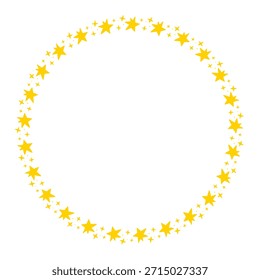 Quadro em círculo com estrelas de giz. Estrelas de doodle de lápis de cera amarela em forma redonda. Brilhar e brilho coleção handdraw com crianças estilo amarelo cera lápis elementos. Formas estelares texturizadas grunge. Ilustração vetorial.