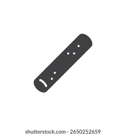 Chalk stick solid glyph icon. A compact solid icon showing a single chalk piece. This icon symbol is useful as a classroom sign and school supply symbol.