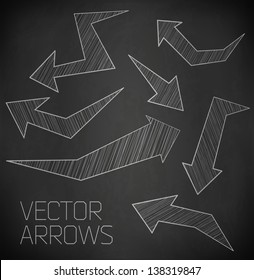 Chalk stroke arrow of drawing with chalk on blackboard