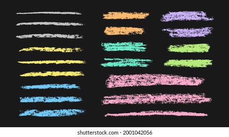 Chalk strokes grunge vector collection. Coal pencil colorful lines. Chalk texture. Highly detailed grunge. Colorful pastel pencils strokes.