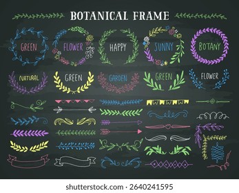 Chalk style floral and botanical line drawing frames and ornaments.