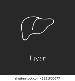 Chalk style health care ui icons collection. Vector white linear illustration. Liver anatomy symbol isolated on black background. Design element for education, healthcare, digestion system infographic