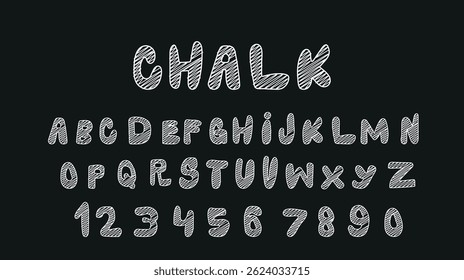 chalk style typography, chalk texture in fun letters, vector illustration.