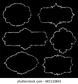 Chalk text bubbles on black chalkboard. Speech plates outlined on black. Black Friday sale or discount label. Decorative tag for paper design, wedding invitation, greeting postcard. Vector clipart