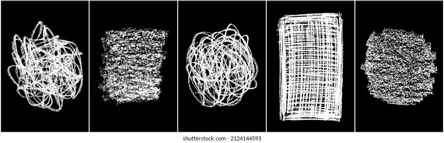 Chalk texture crayon hand drawn sketch grunge white scribble doodle stroke drawing vector illustration set collection design element graphic art abstract isolated background
