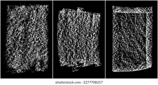 Conjunto de garabatos dibujados a mano en tiza sobre fondo negro. Textura blanca de Shabby. Elemento de mancha monocromo. Efecto Rusto. Imagen generada digitalmente. Ilustración vectorial, Eps 10.